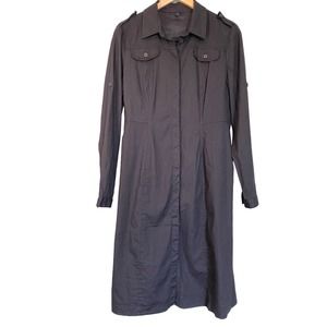 Tahari Linen Button Down Long Shirt Dress Size 8 Black
